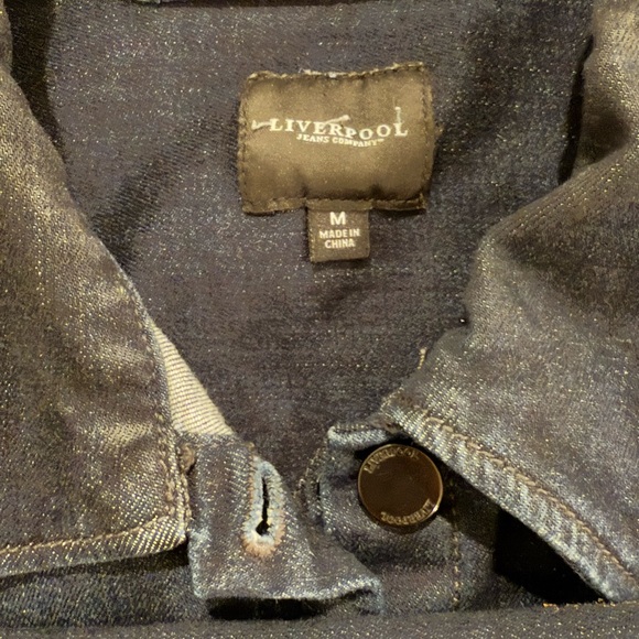 LIVERPOOL Jeans Company Dark Blue Denim Jacket Slightly Cropped Size Medium Moto - Picture 6 of 6